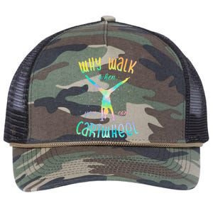 Why Walk When You Can Cartwheel Gymnastic Colorful Retro Rope Trucker Hat Cap