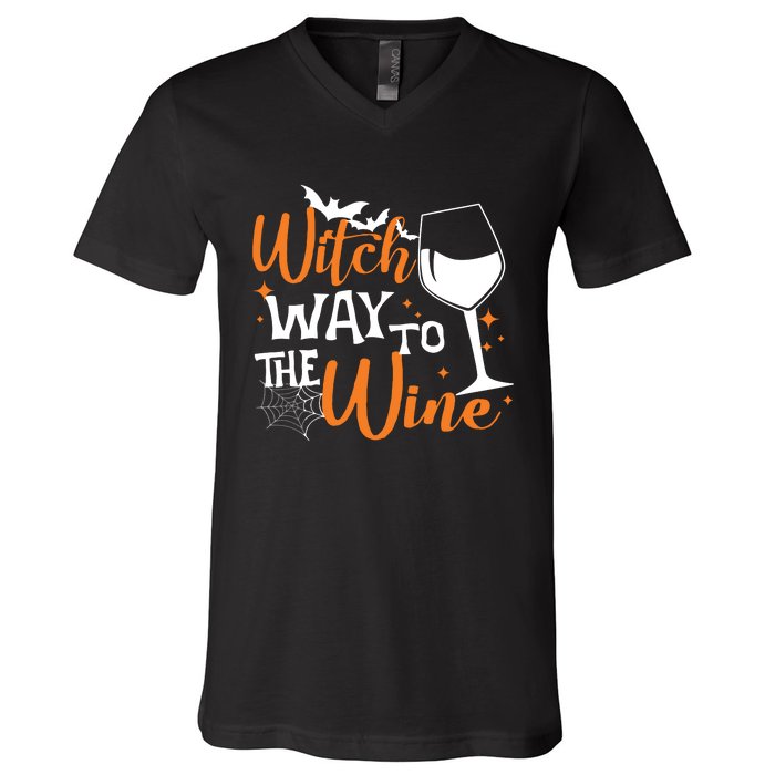 Women Witch Way To The Wine Halloween Funny Drinking Tank Top V-Neck T-Shirt