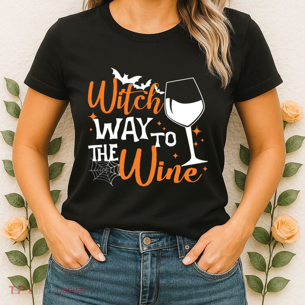 Women Witch Way To The Wine Halloween Funny Drinking Tank Top Womens T-Shirt