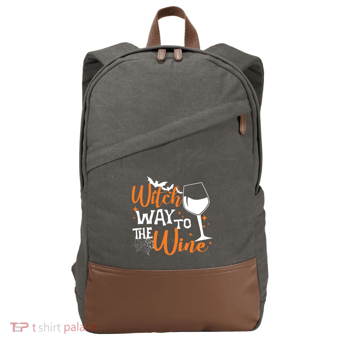 Women Witch Way To The Wine Halloween Funny Drinking Tank Top Cotton Canvas Backpack