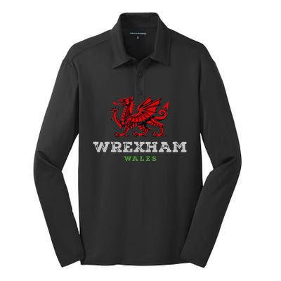 Wrexham Wales Welsh Dragon Flag Silk Touch Performance Long Sleeve Polo