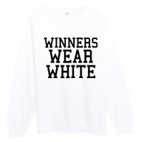 Winners Wear White Color War Camp Team Game Competition Premium Crewneck Sweatshirt