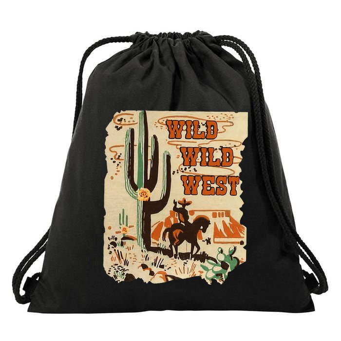 Wild Wild West Western Life Southwest Desert Vibes Cactus Drawstring Bag