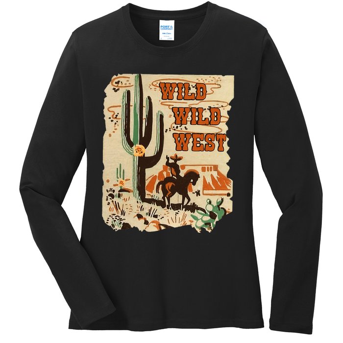 Wild Wild West Western Life Southwest Desert Vibes Cactus Ladies Long Sleeve Shirt