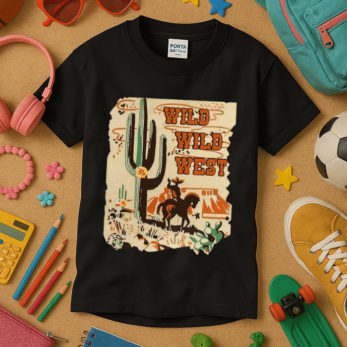 Wild Wild West Western Life Southwest Desert Vibes Cactus Kids T-Shirt