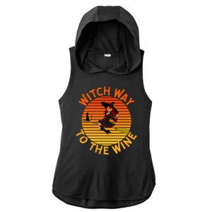 Womens Witch Way To The Wine Funny Wine Halloween Witch Wine Ladies PosiCharge Tri-Blend Wicking Draft Hoodie Tank