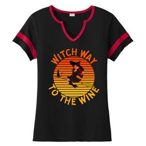 Womens Witch Way To The Wine Funny Wine Halloween Witch Wine Ladies Halftime Notch Neck Tee