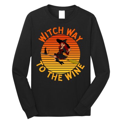 Womens Witch Way To The Wine Funny Wine Halloween Witch Wine Long Sleeve Shirt
