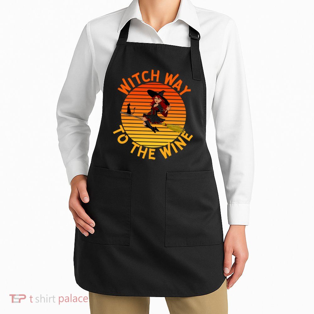 Womens Witch Way To The Wine Funny Wine Halloween Witch Wine Apron