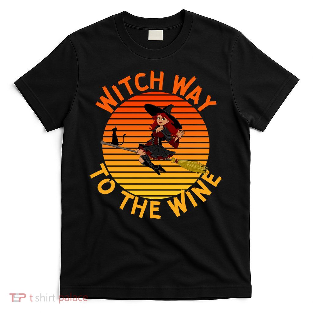 Womens Witch Way To The Wine Funny Wine Halloween Witch Wine T-Shirt