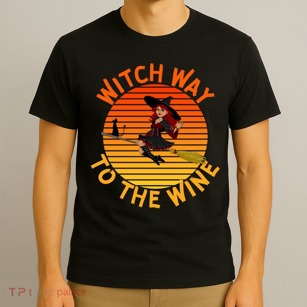Womens Witch Way To The Wine Funny Wine Halloween Witch Wine T-Shirt