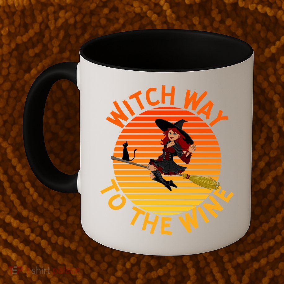 Womens Witch Way To The Wine Funny Wine Halloween Witch Wine Mug