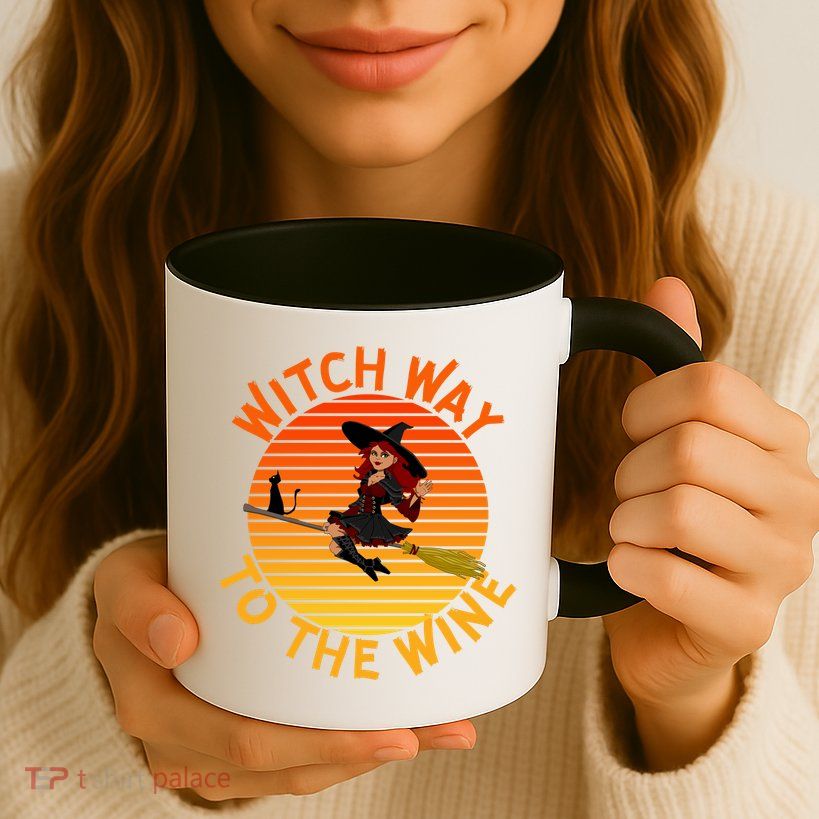 Womens Witch Way To The Wine Funny Wine Halloween Witch Wine Mug