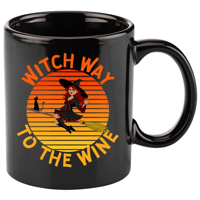 Womens Witch Way To The Wine Funny Wine Halloween Witch Wine 11oz C Handle Ceramic Mug