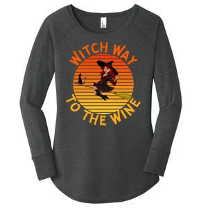 Womens Witch Way To The Wine Funny Wine Halloween Witch Wine Women's Perfect Tri Tunic Long Sleeve Shirt