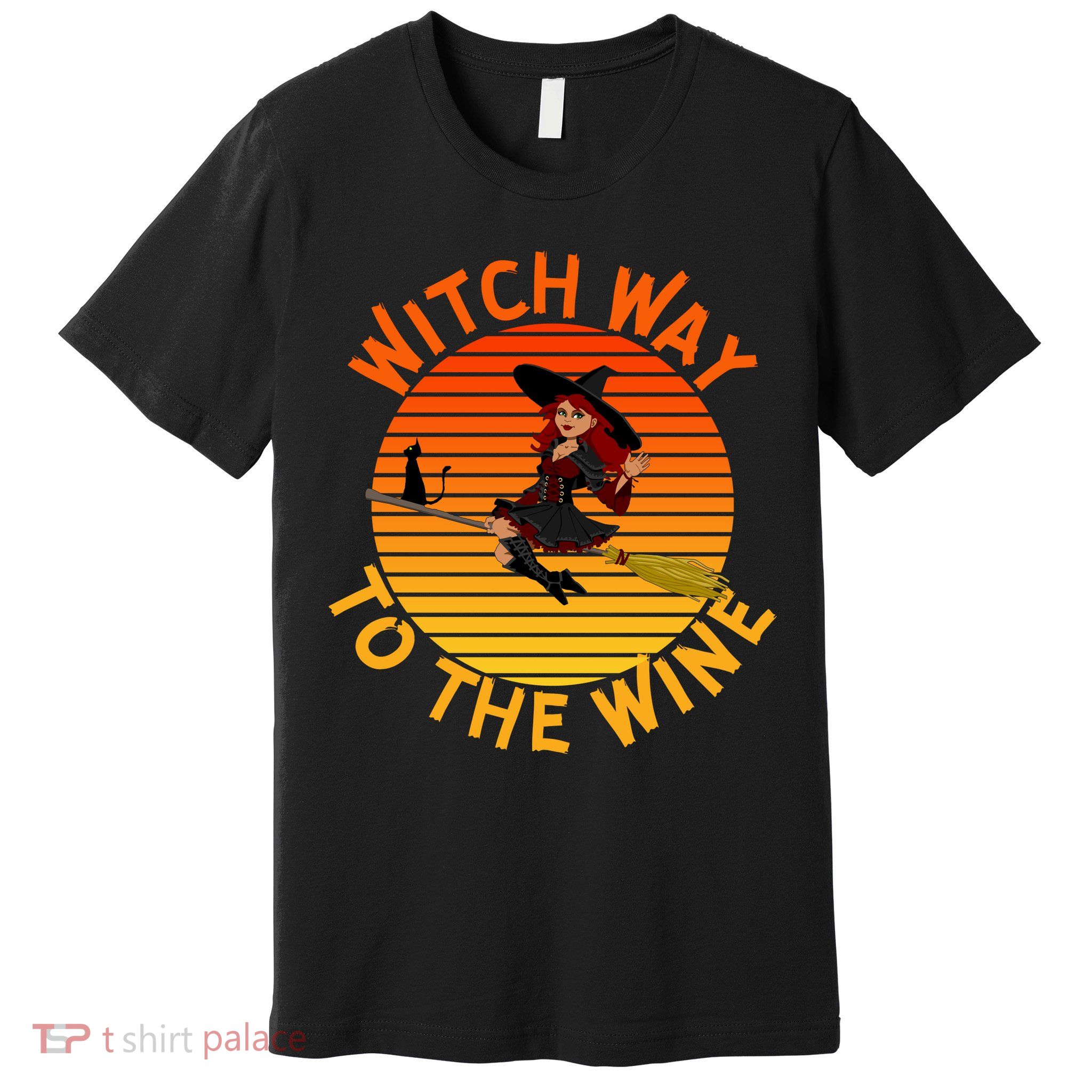 Womens Witch Way To The Wine Funny Wine Halloween Witch Wine Premium T-Shirt
