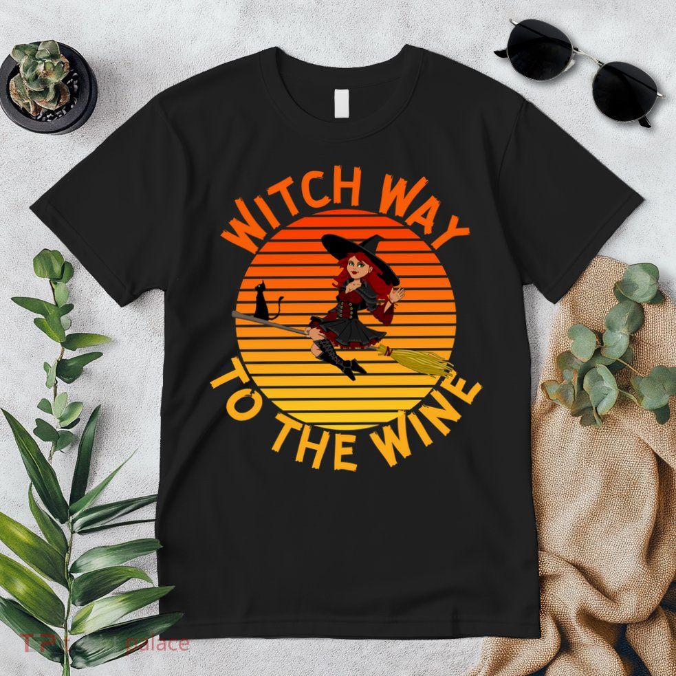 Womens Witch Way To The Wine Funny Wine Halloween Witch Wine Premium T-Shirt