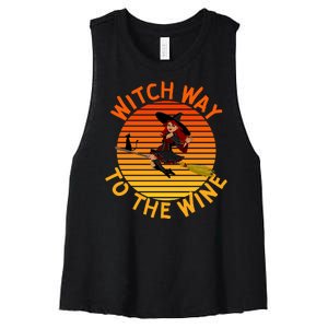 Womens Witch Way To The Wine Funny Wine Halloween Witch Wine Women's Racerback Cropped Tank