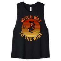 Womens Witch Way To The Wine Funny Wine Halloween Witch Wine Women's Racerback Cropped Tank