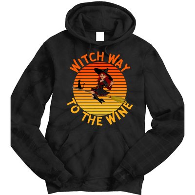 Womens Witch Way To The Wine Funny Wine Halloween Witch Wine Tie Dye Hoodie