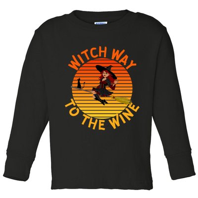 Womens Witch Way To The Wine Funny Wine Halloween Witch Wine Toddler Long Sleeve Shirt