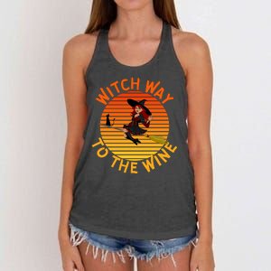 Womens Witch Way To The Wine Funny Wine Halloween Witch Wine Women's Knotted Racerback Tank