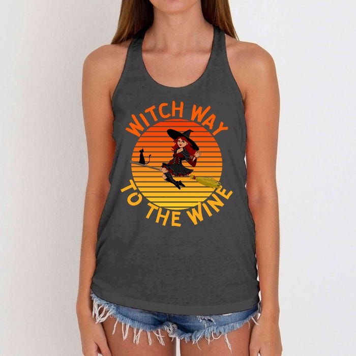 Womens Witch Way To The Wine Funny Wine Halloween Witch Wine Women's Knotted Racerback Tank