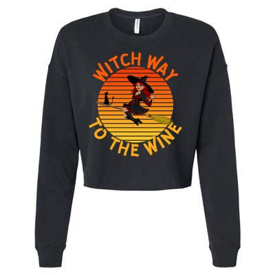Womens Witch Way To The Wine Funny Wine Halloween Witch Wine Cropped Pullover Crew