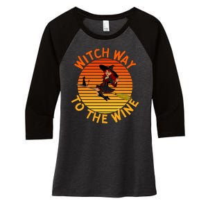 Womens Witch Way To The Wine Funny Wine Halloween Witch Wine Women's Tri-Blend 3/4-Sleeve Raglan Shirt