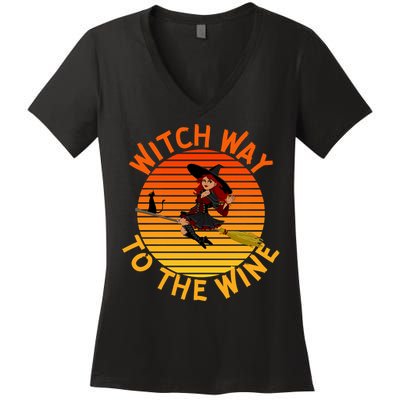 Womens Witch Way To The Wine Funny Wine Halloween Witch Wine Women's V-Neck T-Shirt