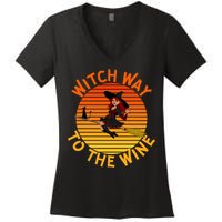 Womens Witch Way To The Wine Funny Wine Halloween Witch Wine Women's V-Neck T-Shirt