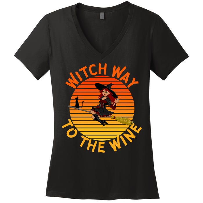 Womens Witch Way To The Wine Funny Wine Halloween Witch Wine Women's V-Neck T-Shirt
