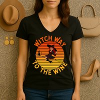 Womens Witch Way To The Wine Funny Wine Halloween Witch Wine Women's V-Neck T-Shirt