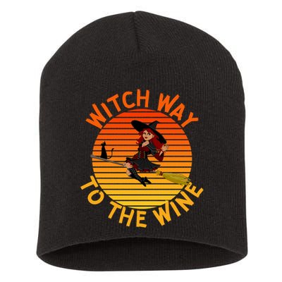 Womens Witch Way To The Wine Funny Wine Halloween Witch Wine Short Acrylic Beanie
