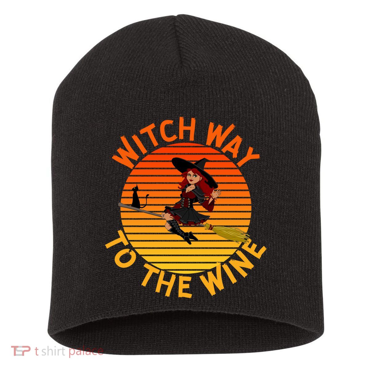 Womens Witch Way To The Wine Funny Wine Halloween Witch Wine Short Acrylic Beanie