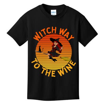 Womens Witch Way To The Wine Funny Wine Halloween Witch Wine Kids T-Shirt