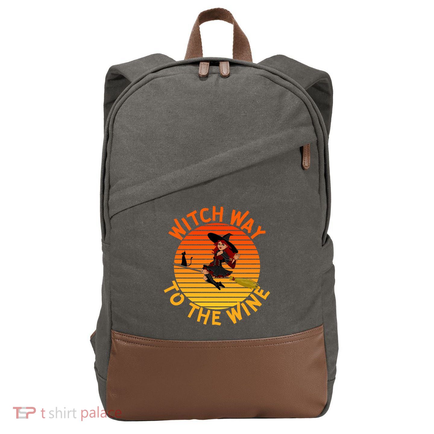 Womens Witch Way To The Wine Funny Wine Halloween Witch Wine Cotton Canvas Backpack