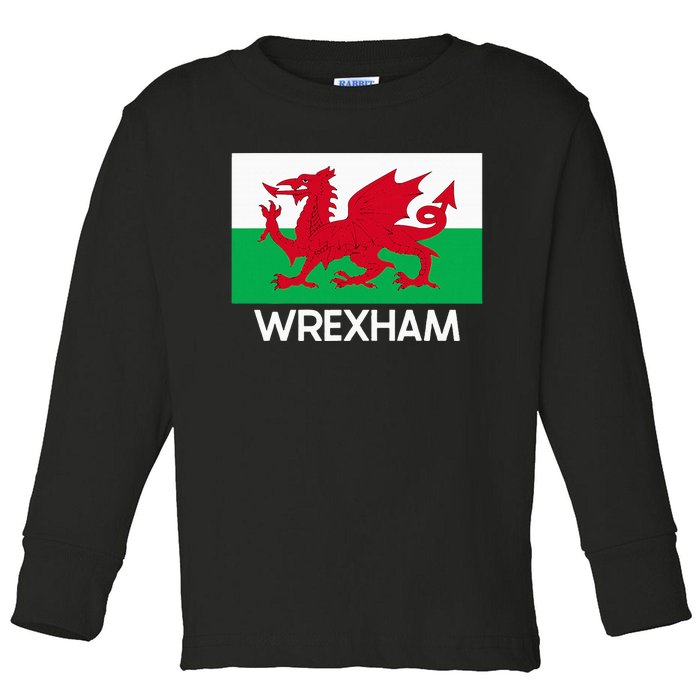 Wrexham Wales Welsh Flag Baner Y Ddraig Goch Toddler Long Sleeve Shirt