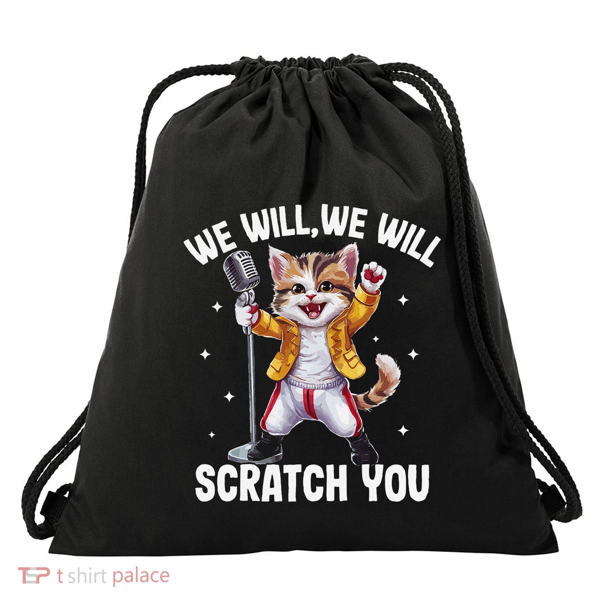 We Will We Will Scratch You Drawstring Bag