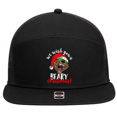 We Wish You A Beary Christmas Santa Bear 7 Panel Mesh Trucker Snapback Hat
