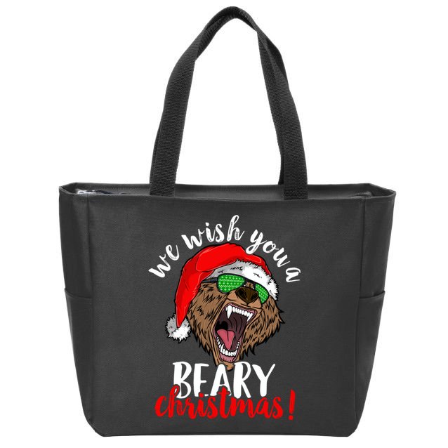 We Wish You A Beary Christmas Santa Bear Zip Tote Bag