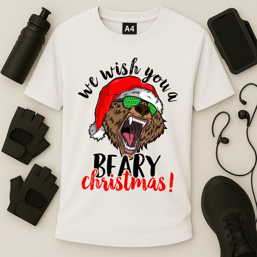 We Wish You A Beary Christmas Santa Bear Cooling Performance Crew T-Shirt