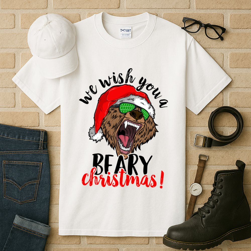 We Wish You A Beary Christmas Santa Bear Tall T-Shirt
