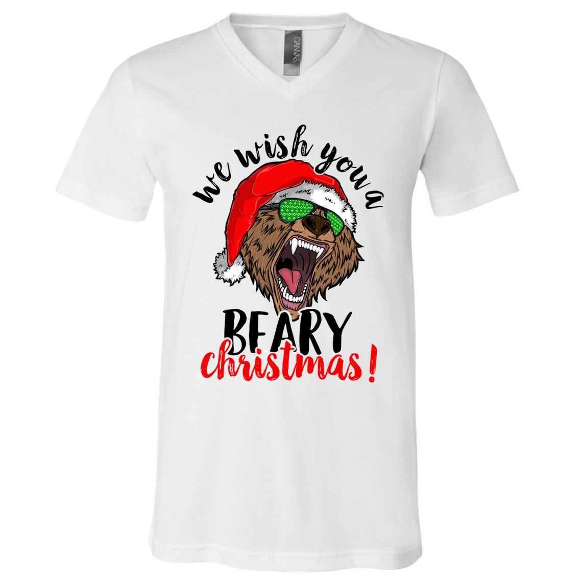 We Wish You A Beary Christmas Santa Bear V-Neck T-Shirt