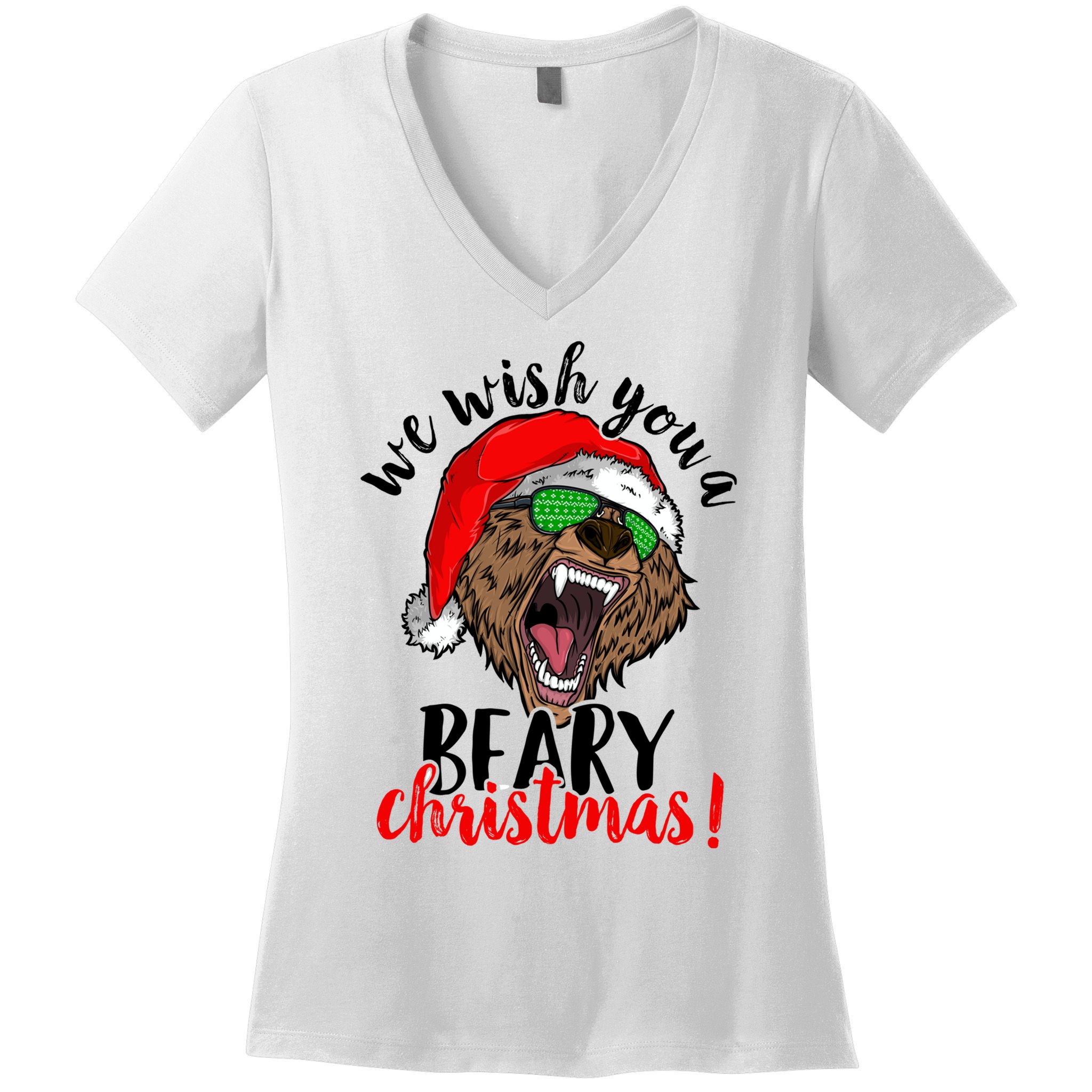 We Wish You A Beary Christmas Santa Bear Women's V-Neck T-Shirt