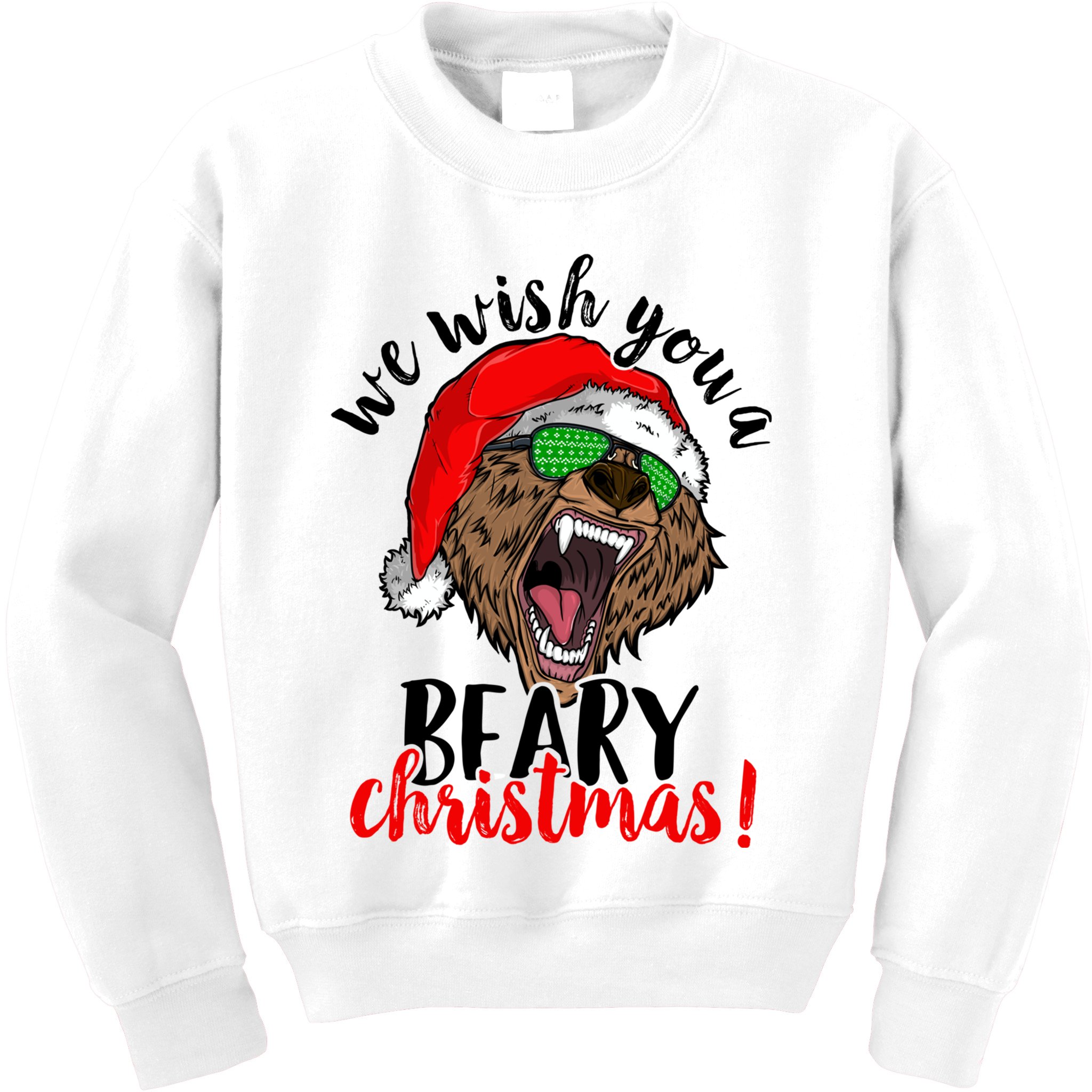 We Wish You A Beary Christmas Santa Bear Kids Sweatshirt