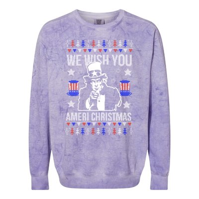 We Wish You Ameri Christmas Funny America Usa Ugly Christmas Colorblast Crewneck Sweatshirt