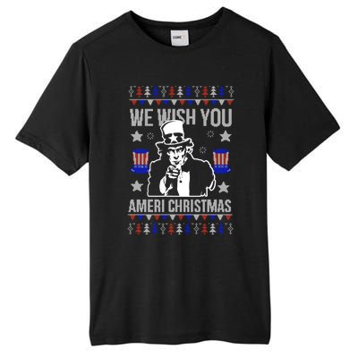 We Wish You Ameri Christmas Funny America Usa Ugly Christmas Tall Fusion ChromaSoft Performance T-Shirt