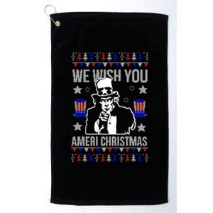 We Wish You Ameri Christmas Funny America Usa Ugly Christmas Platinum Collection Golf Towel