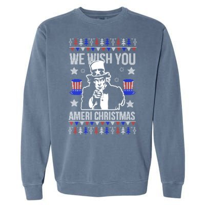 We Wish You Ameri Christmas Funny America Usa Ugly Christmas Garment-Dyed Sweatshirt